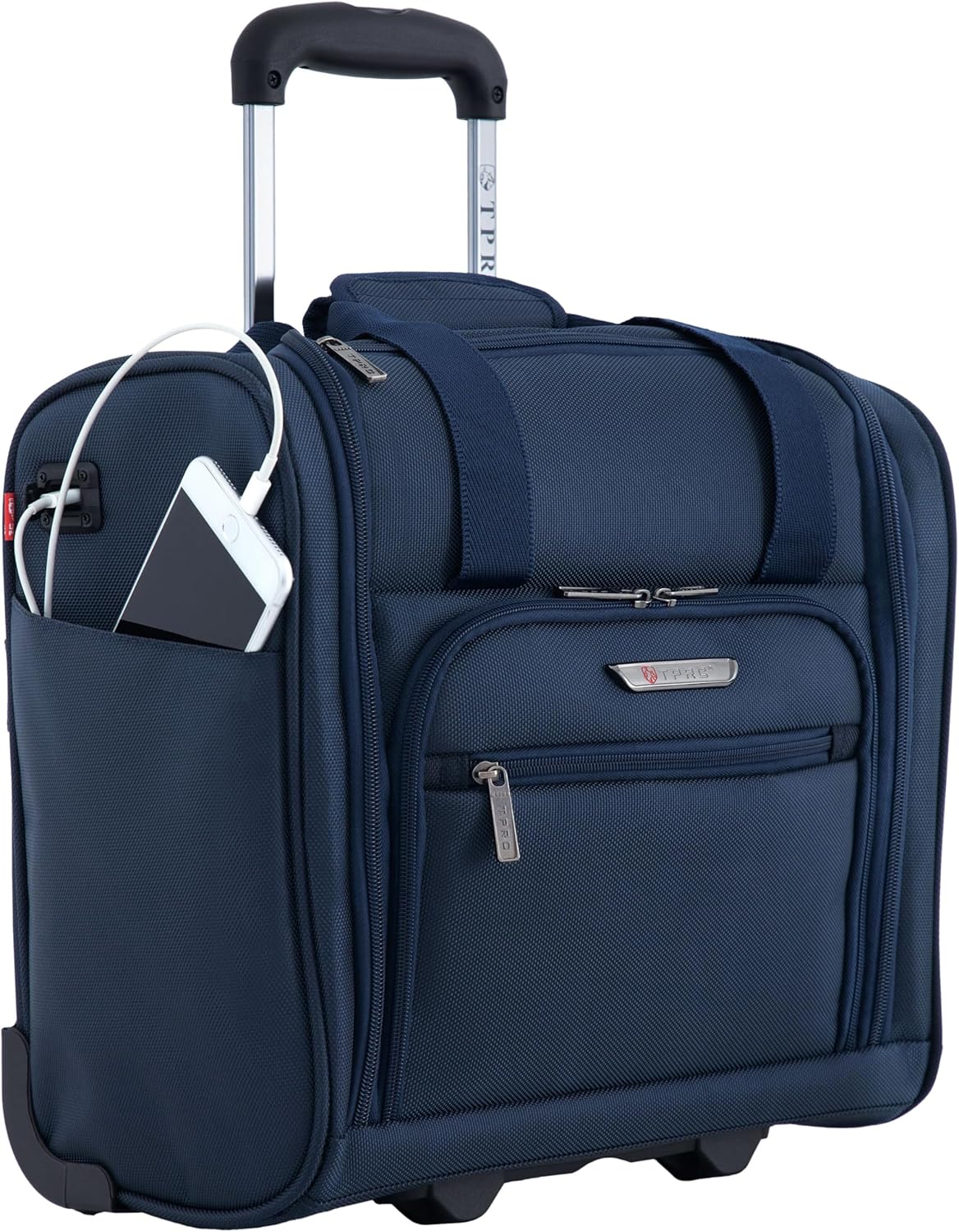 TPRC Smart Under Seat Carry-On Luggage with USB Charging Port, Navy Blue, Underseater 15-Inch